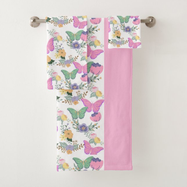 Colorful Pastel Butterflies Bath Towel Set (Insitu)