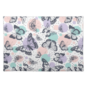 Colorful Pastel Butterfly Sketches Cloth Placemat