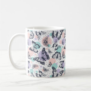 Colorful Pastel Butterfly Sketches Coffee Mug