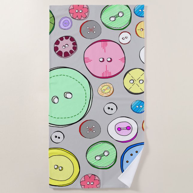 Colorful Pastel Button Illustration Beach Towel (Front)