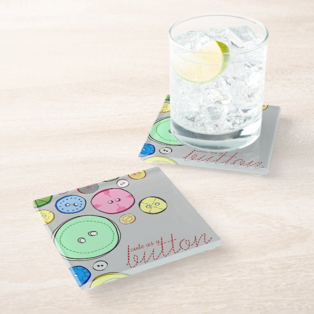 Colorful Pastel Buttons Glass Coaster (Angled)