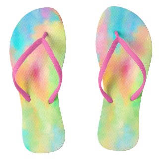 Colorful pastel chalk art in soft rainbow colors flip flops