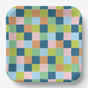 Colorful Pastel Checkerboard Pattern Paper Plates