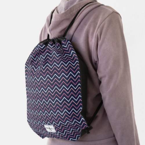 Colorful Pastel Chevron Zigzag Pattern Monogram Drawstring Bag