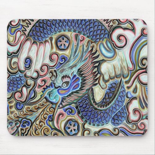 Colorful Pastel Chinese Dragon Art Mouse Pad