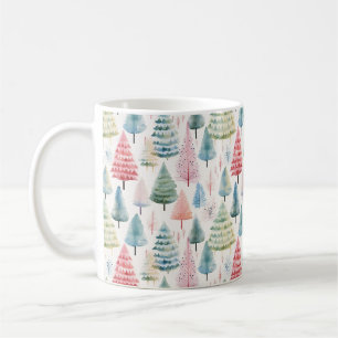 Colorful Pastel Christmas Pine Trees Pattern Coffee Mug