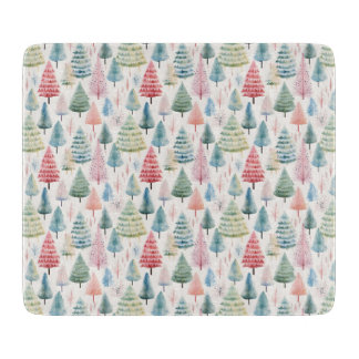 Colorful Pastel Christmas Pine Trees Pattern Cutting Board