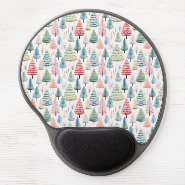 Colorful Pastel Christmas Pine Trees Pattern Gel Mouse Pad (Front)