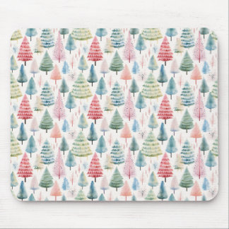 Colorful Pastel Christmas Pine Trees Pattern Mouse Pad