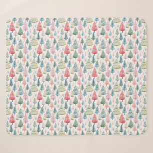 Colorful Pastel Christmas Pine Trees Pattern Sherpa Blanket