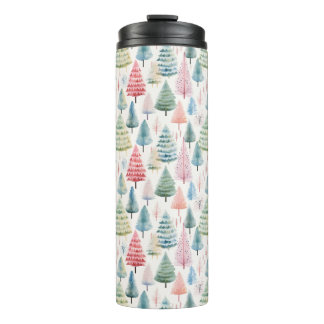 Colorful Pastel Christmas Pine Trees Pattern Thermal Tumbler