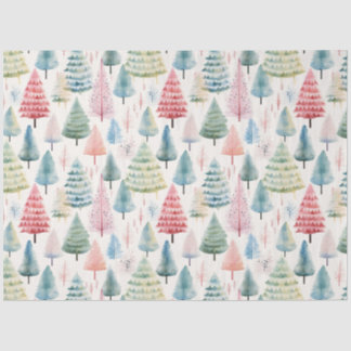 Colorful Pastel Christmas Pine Trees Pattern Tissue Paper