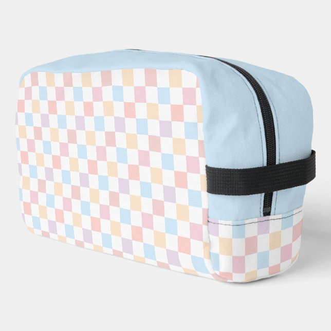Colorful Pastel Colors Cute Checkered Pattern Dopp Kit (Left Corner)