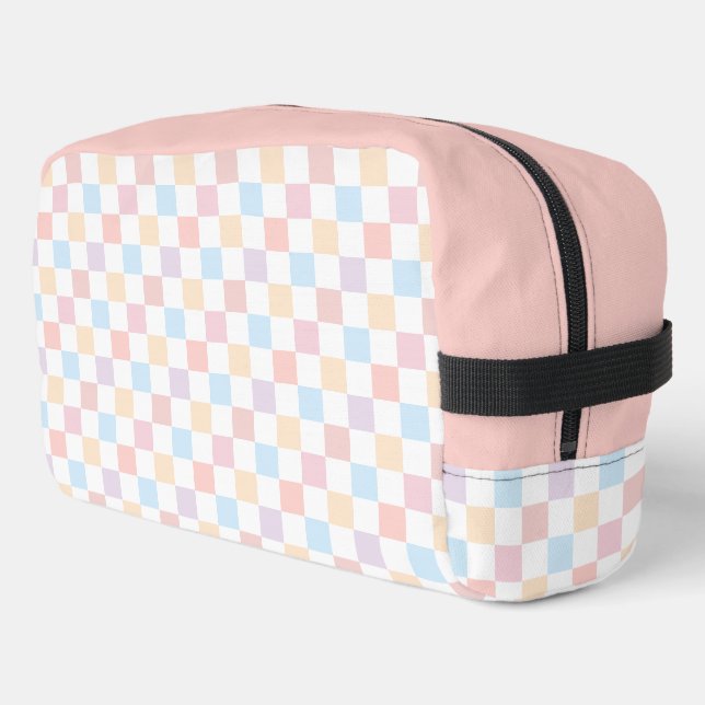 Colorful Pastel Colors Cute Checkered Pattern Dopp Kit (Left Corner)