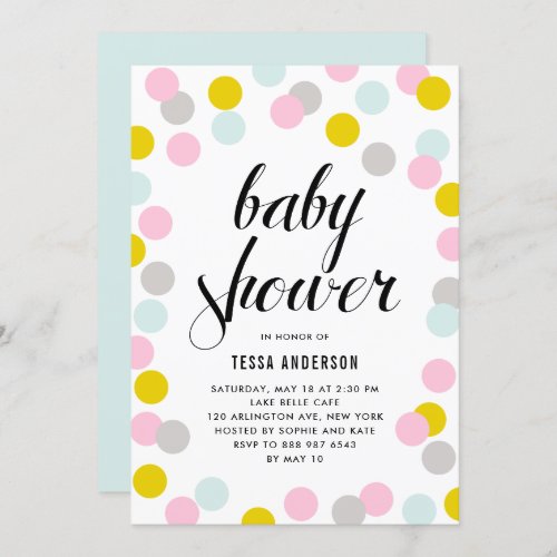 Colorful Pastel Confetti Dots Frame Baby Shower Invitation