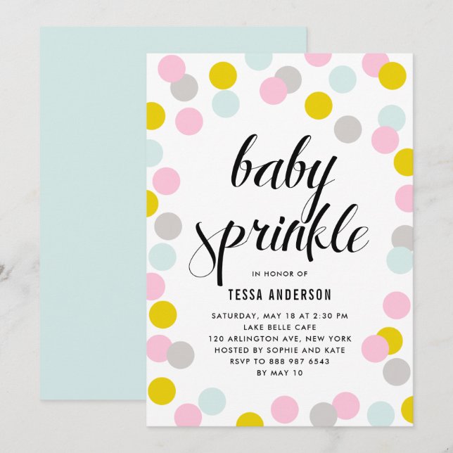 Colorful Pastel Confetti Dots Frame Baby Sprinkle Invitation (Front/Back)