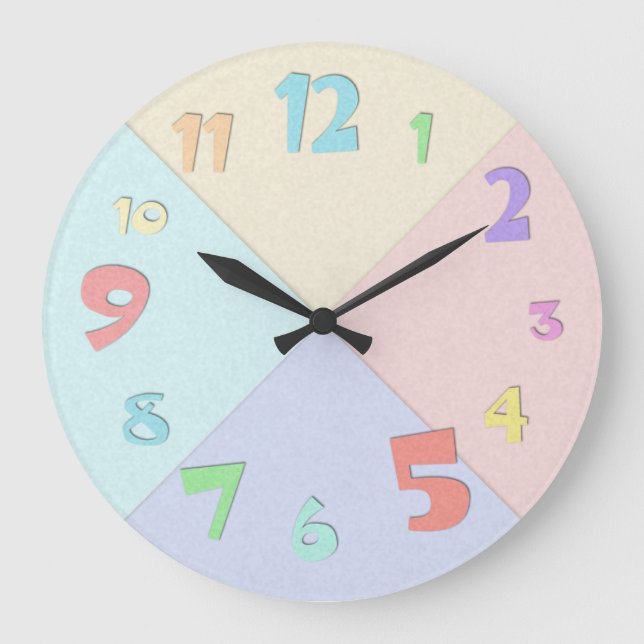 Colorful Pastel Construction Paper Large Clock (Front)