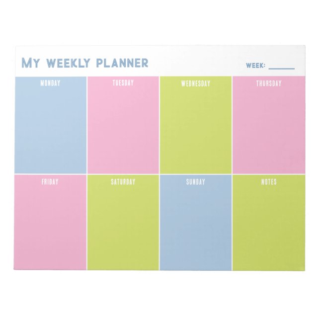 Colorful Pastel Custom Weekly Planner Notepad (Front)