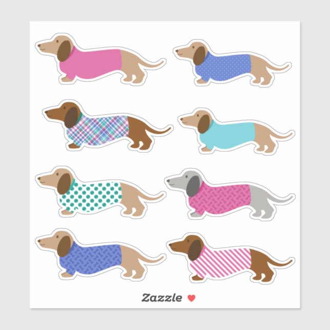 Colorful Pastel Dachshund Stickers (Sheet)