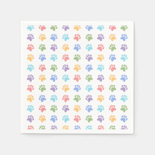 Colorful Pastel Dog Paw Prints Pattern Napkins