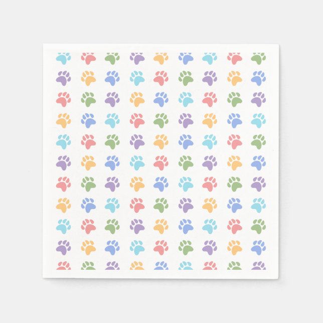 Colorful Pastel Dog Paw Prints Pattern Napkins (Front)