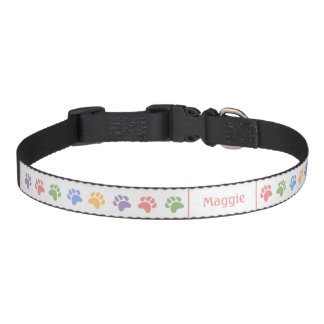 Colorful Pastel Dog Paw Prints With Pet's Name Pet Collar