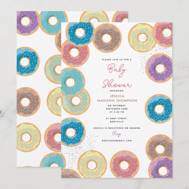 Colorful Pastel Donuts & Sprinkles Baby Shower Invitation (Front/Back)