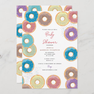 Colorful Pastel Donuts & Sprinkles Baby Shower Invitation