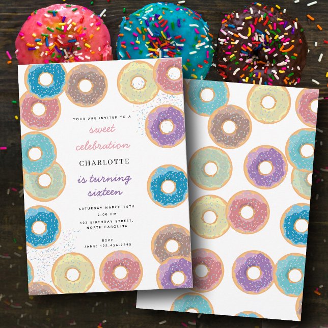 Colorful Pastel Donuts & Sprinkles Kids Birthday  Invitation (Colorful Pastel Donuts & Sprinkles Kids Birthday Invitation)
