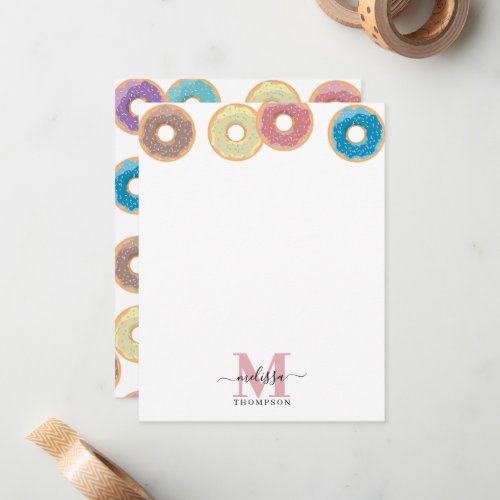 Colorful Pastel Donuts  Sprinkles Monogram Note Card