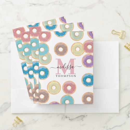 Colorful Pastel Donuts  Sprinkles Monogram  Pocket Folder