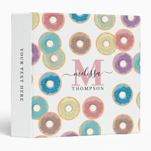 Colorful Pastel Donuts & Sprinkles Monogram Recipe 3 Ring Binder