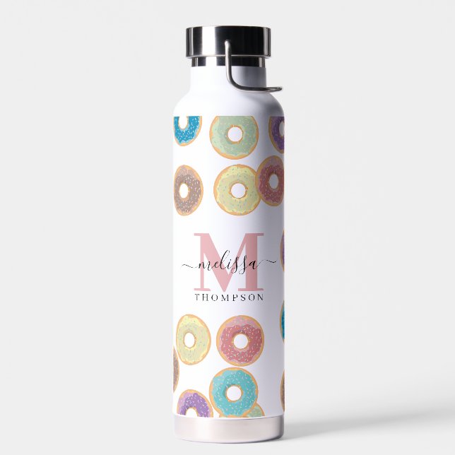 Colorful Pastel Donuts & Sprinkles Monogram Water Bottle (Left)