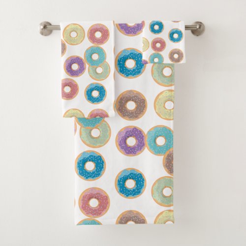 Colorful Pastel Donuts  Sprinkles Pattern Bath Towel Set