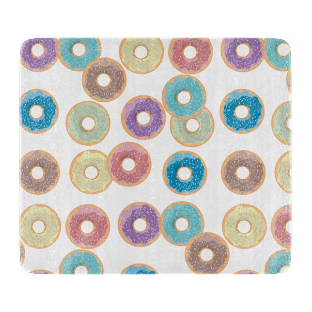 Colorful Pastel Donuts & Sprinkles Pattern Cutting Board (Front)
