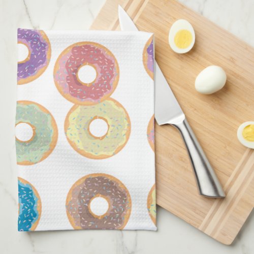 Colorful Pastel Donuts  Sprinkles Pattern Kitchen Towel