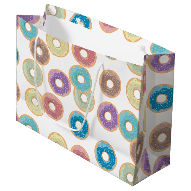 Colorful Pastel Donuts & Sprinkles Pattern Large Gift Bag (Front Angled)