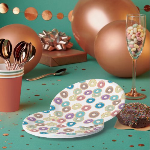 Colorful Pastel Donuts  Sprinkles Pattern Paper Plates