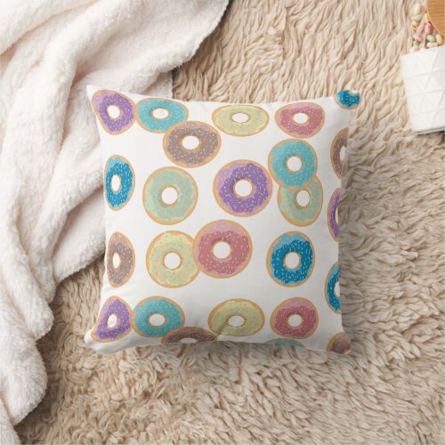 Colorful Pastel Donuts  Sprinkles Pattern Throw Pillow