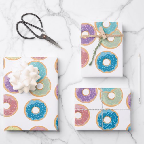 Colorful Pastel Donuts  Sprinkles Pattern Wrapping Paper Sheets