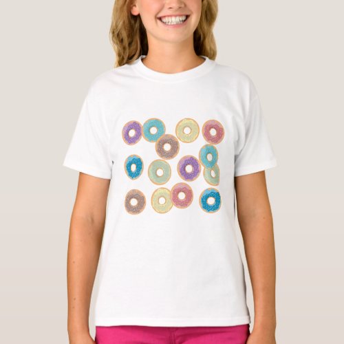 Colorful Pastel Doughnuts  Sprinkles Pattern T_Shirt