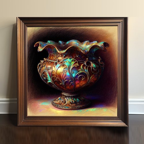 Colorful Pastel Drawing Antique Art Glass Bowl Poster