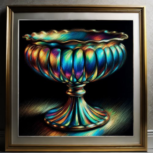 Colorful Pastel Drawing Antique Art Glass Compote Poster