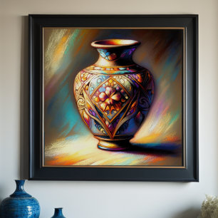 Colorful Pastel Drawing Antique Art Glass Vase Poster
