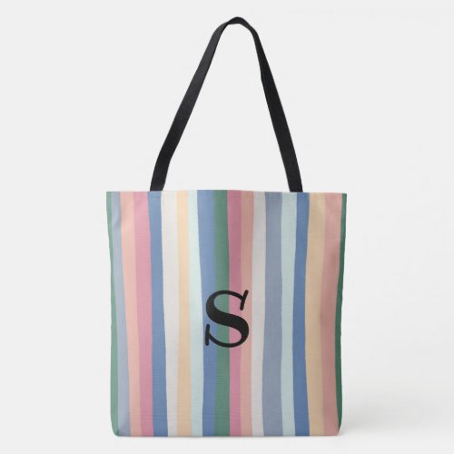 Colorful Pastel Dusty Lines Stripes  MONOGRAM Tote Bag