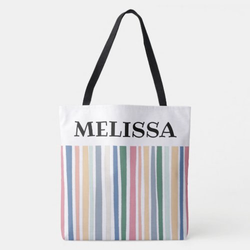 Colorful Pastel Dusty Lines Stripes  MONOGRAM Tote Bag