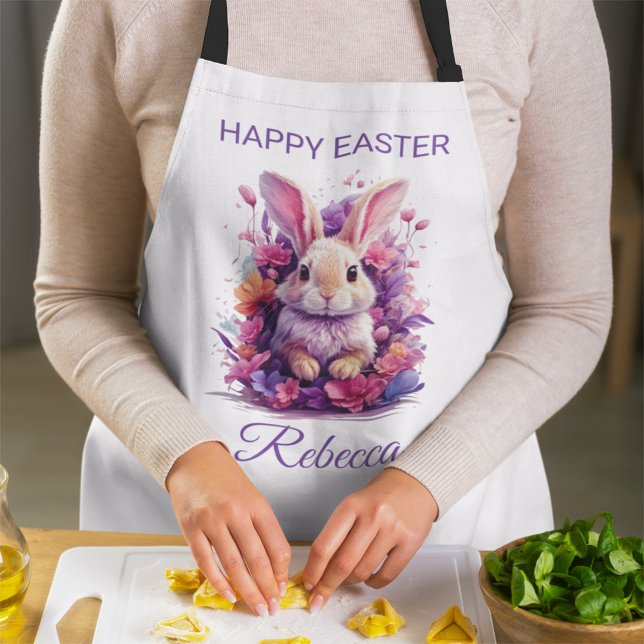 Colorful Pastel Easter Bunny & Watercolor Florals Apron (Creator Uploaded)