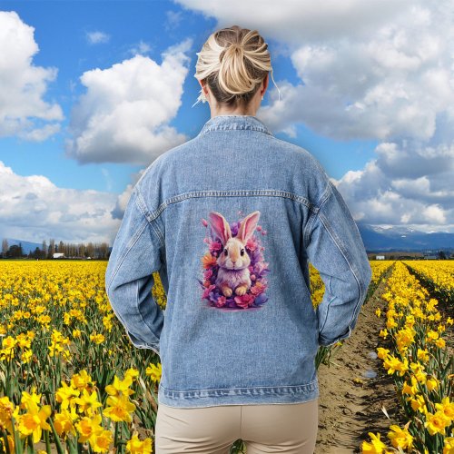 Colorful Pastel Easter Bunny  Watercolor Florals Denim Jacket