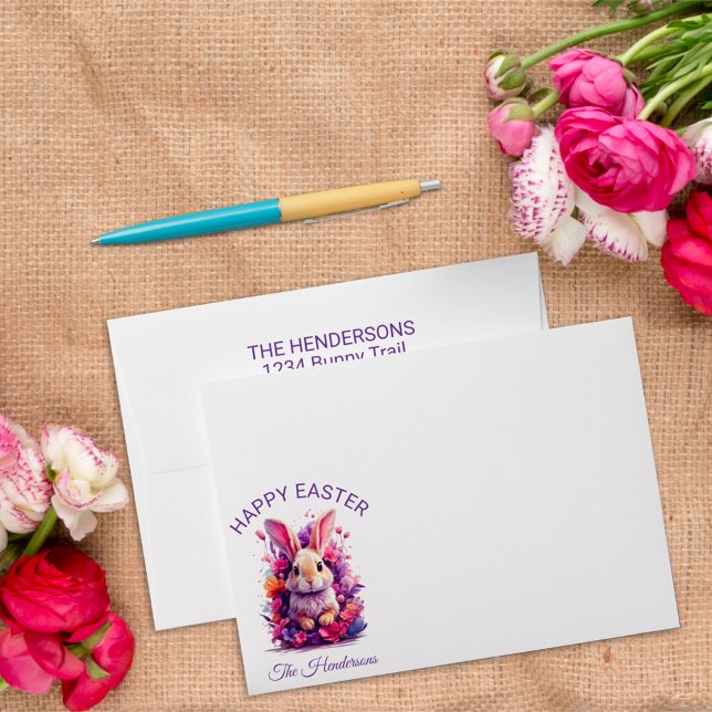 Colorful Pastel Easter Bunny & Watercolor Florals Envelope (Creator Uploaded)