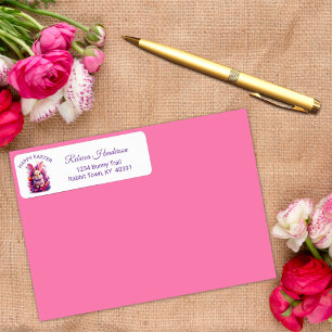 Colorful Pastel Easter Bunny & Watercolor Florals Label